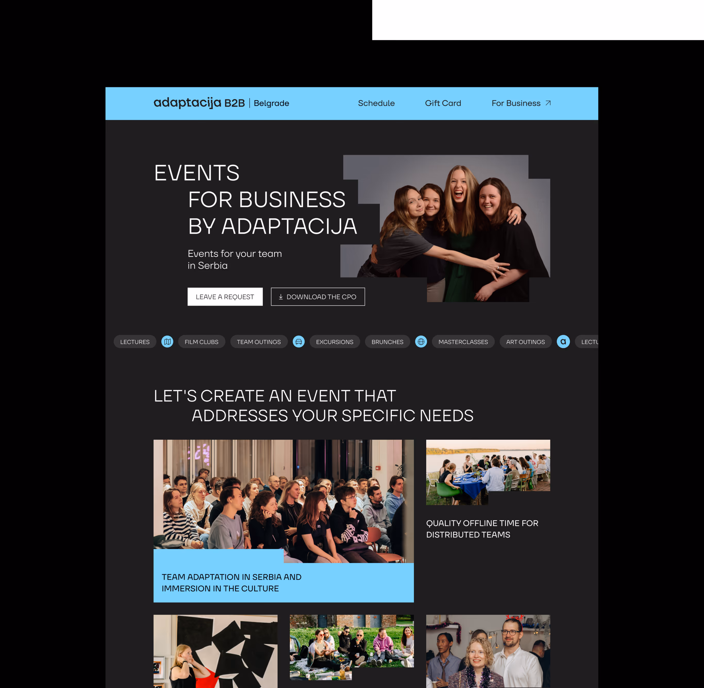 Adaptacija B2B website — 'Events for business by Adaptacija'