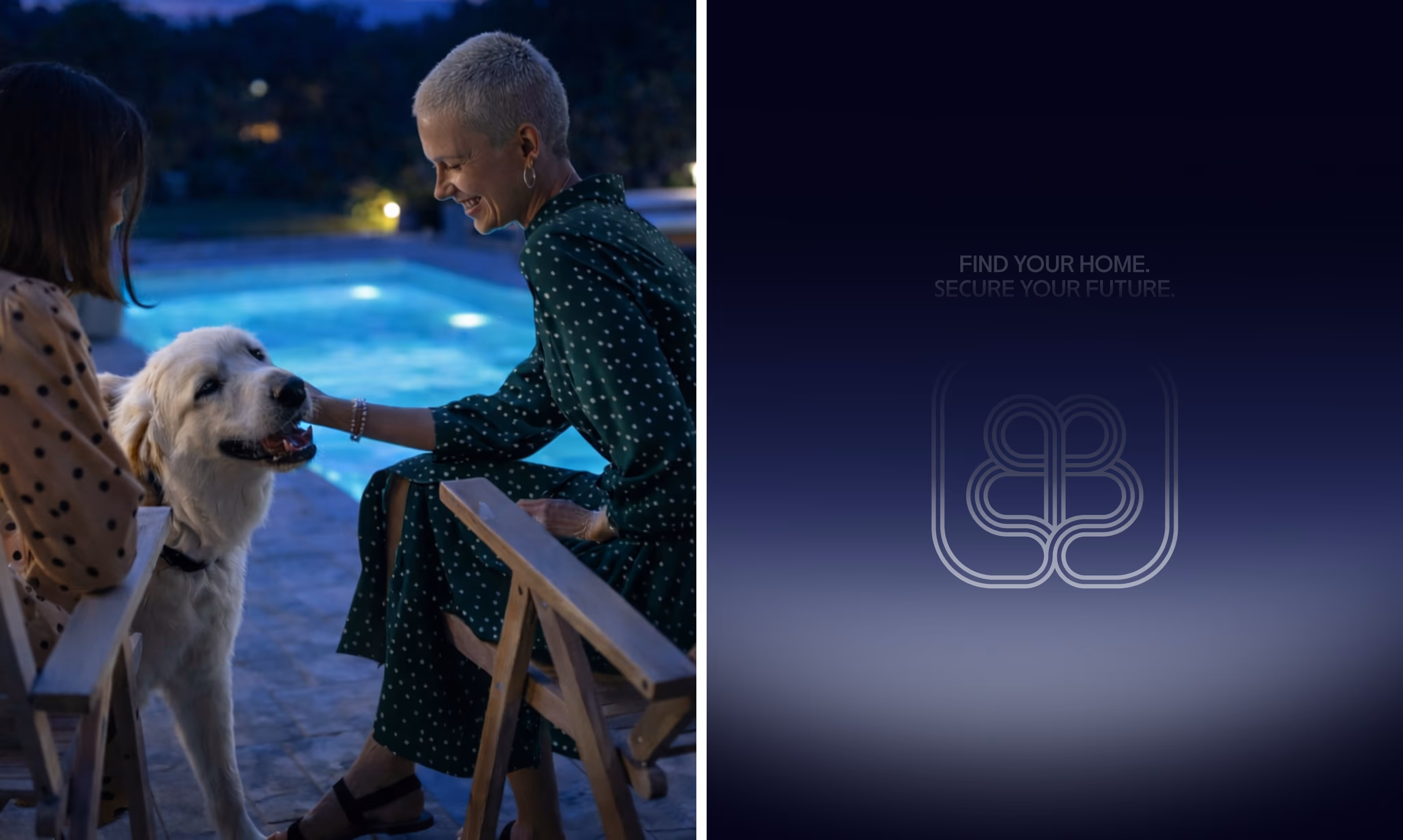 Lifestyle photo with a dog, next to the Bravestone monogram