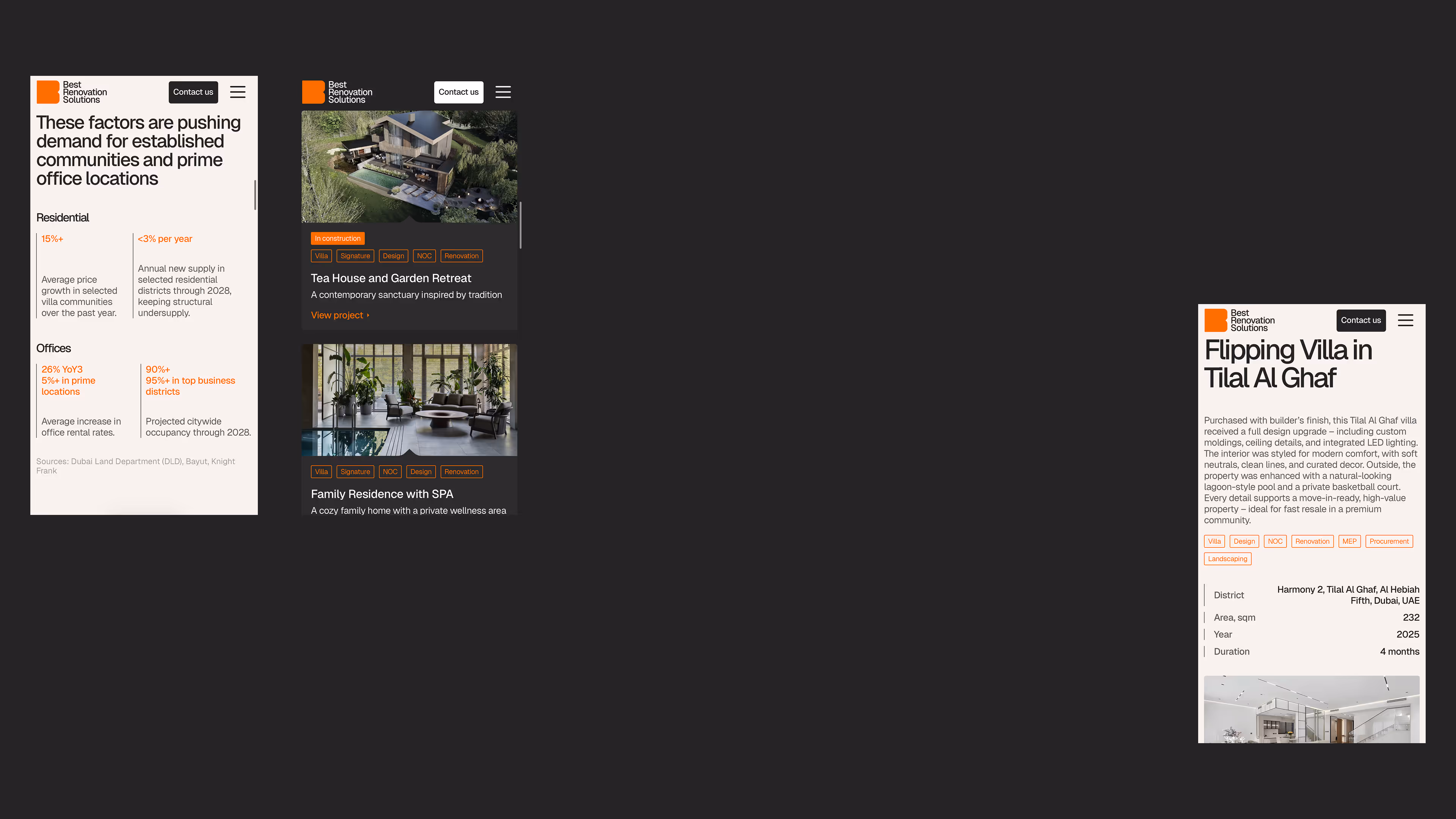 BRS website pages on a dark background