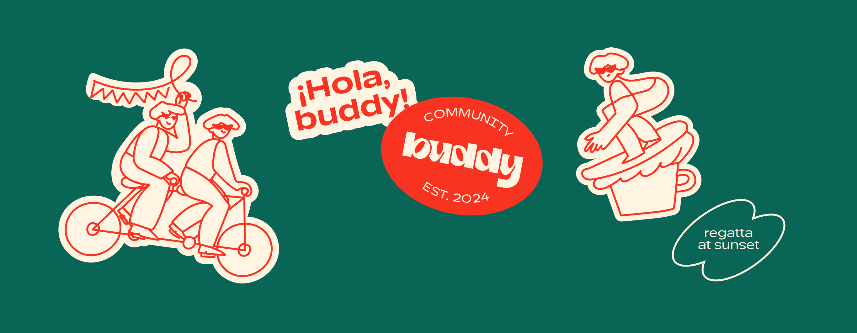 Buddy stickers on a green background