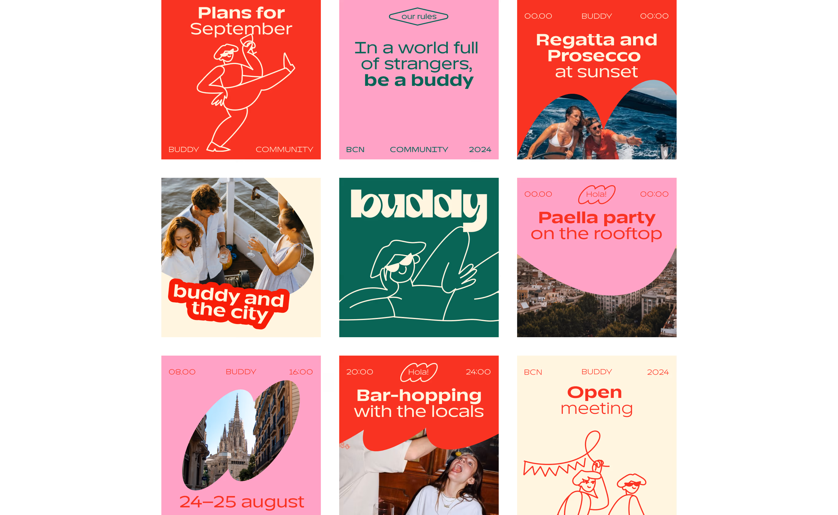Grid of Buddy social media posts