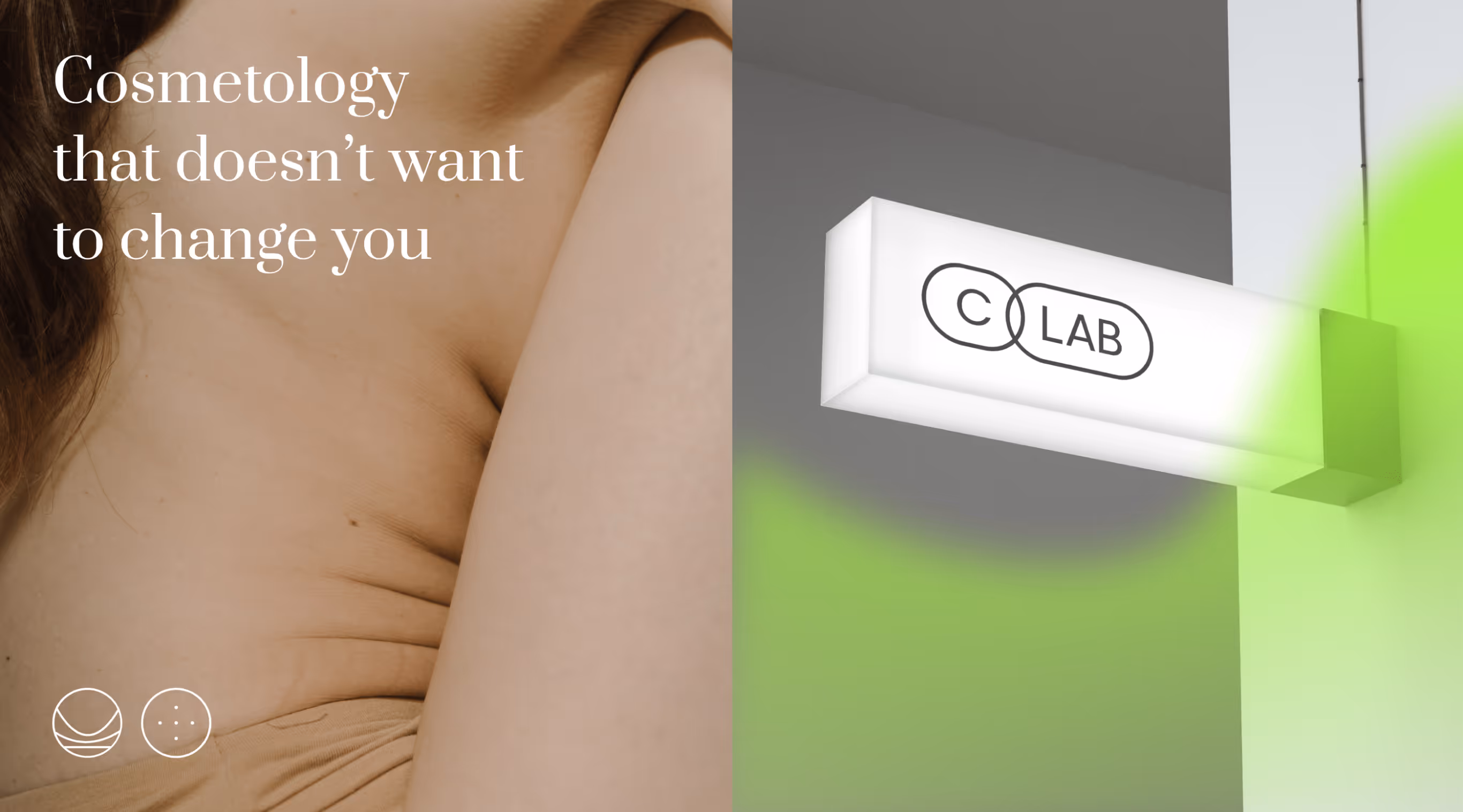 C-LAB campaign visual and an illuminated clinic sign