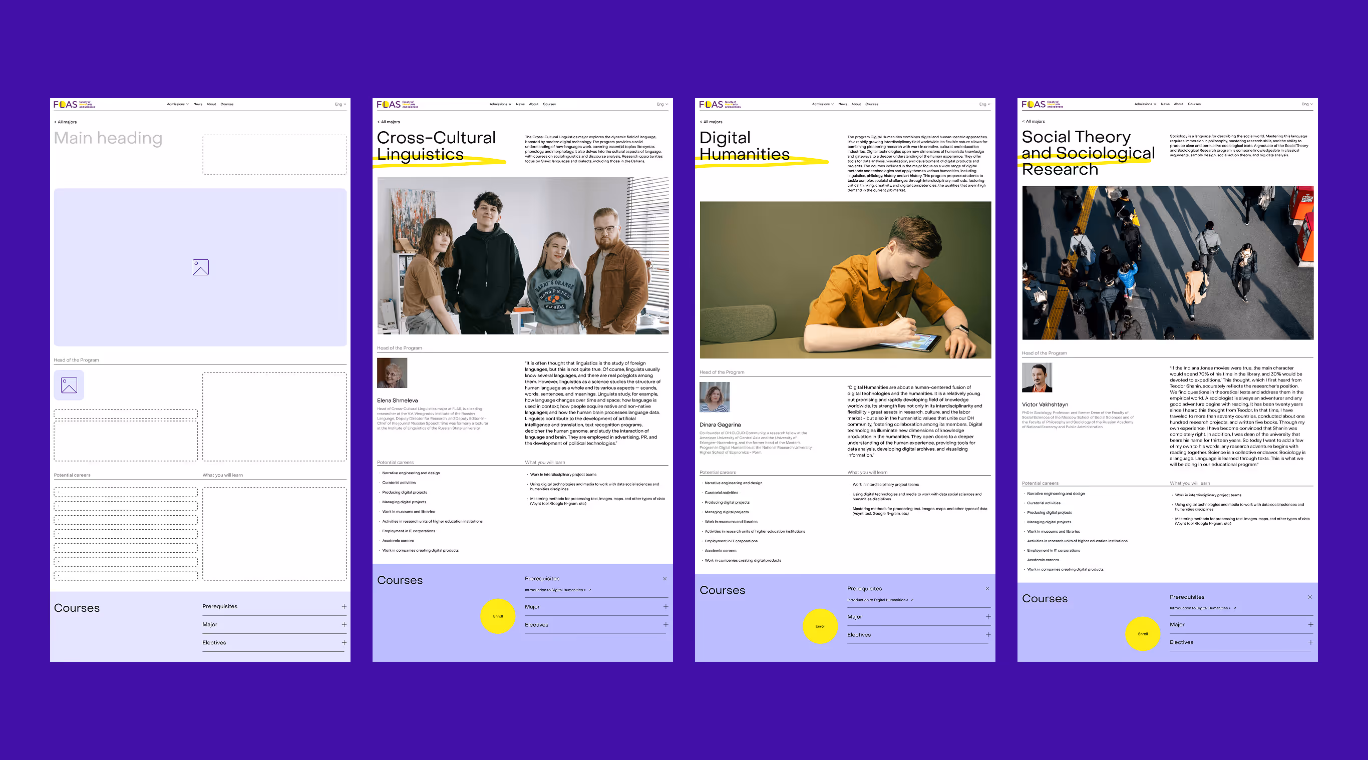 FLAS course pages for different departments
