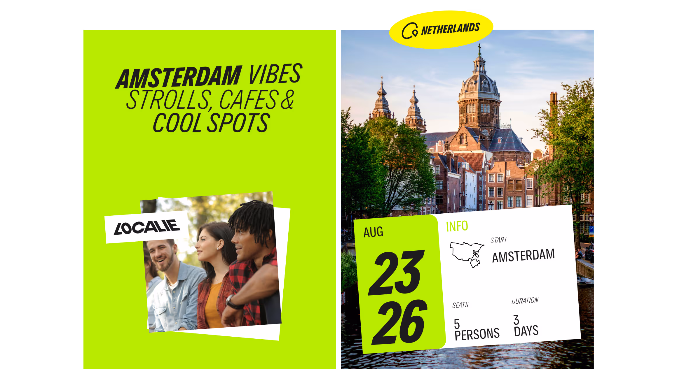 Localie trip cards — 'Amsterdam vibes, strolls, cafes & cool spots'