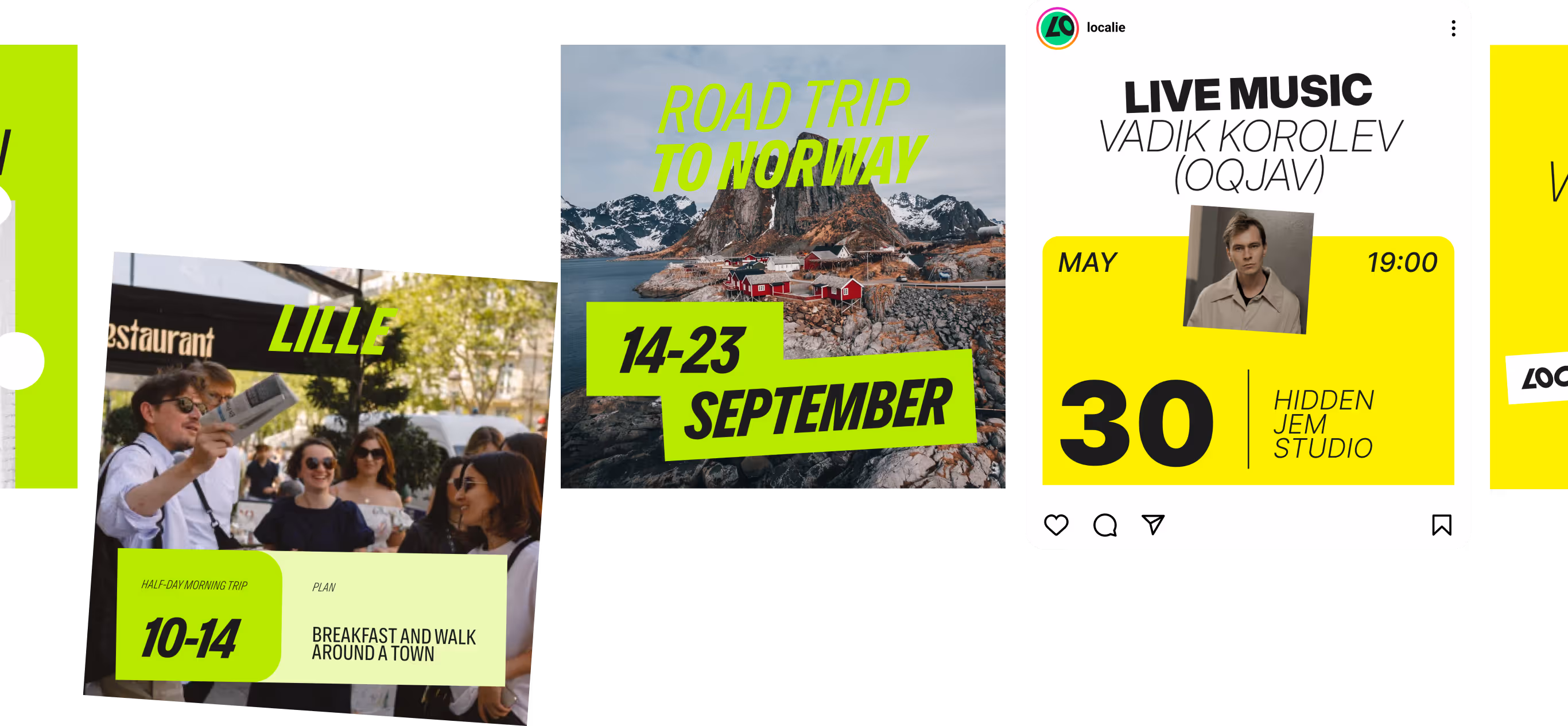 Localie event announcements — road trip and live music