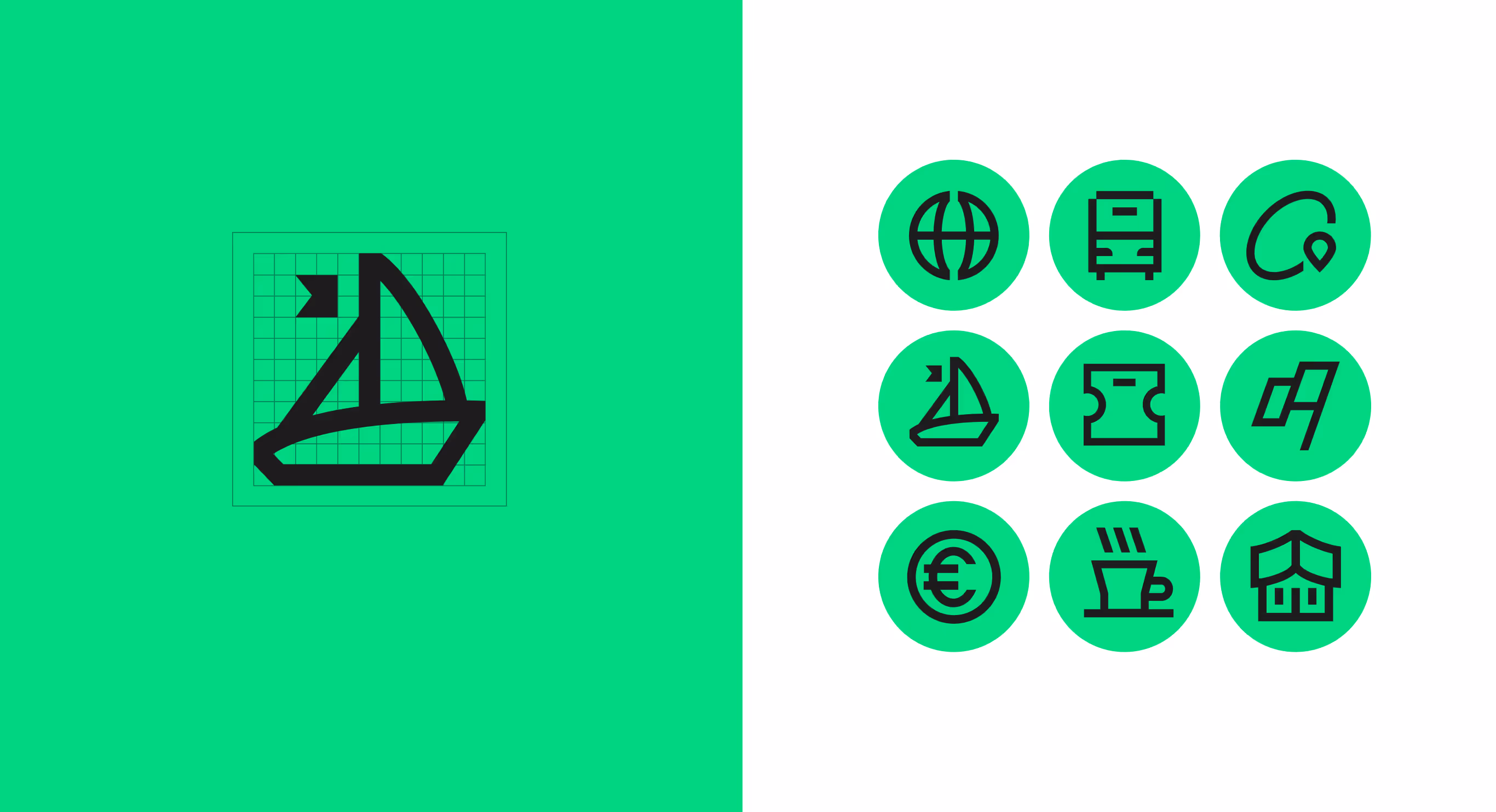 Construction of the Localie boat icon and the full icon set