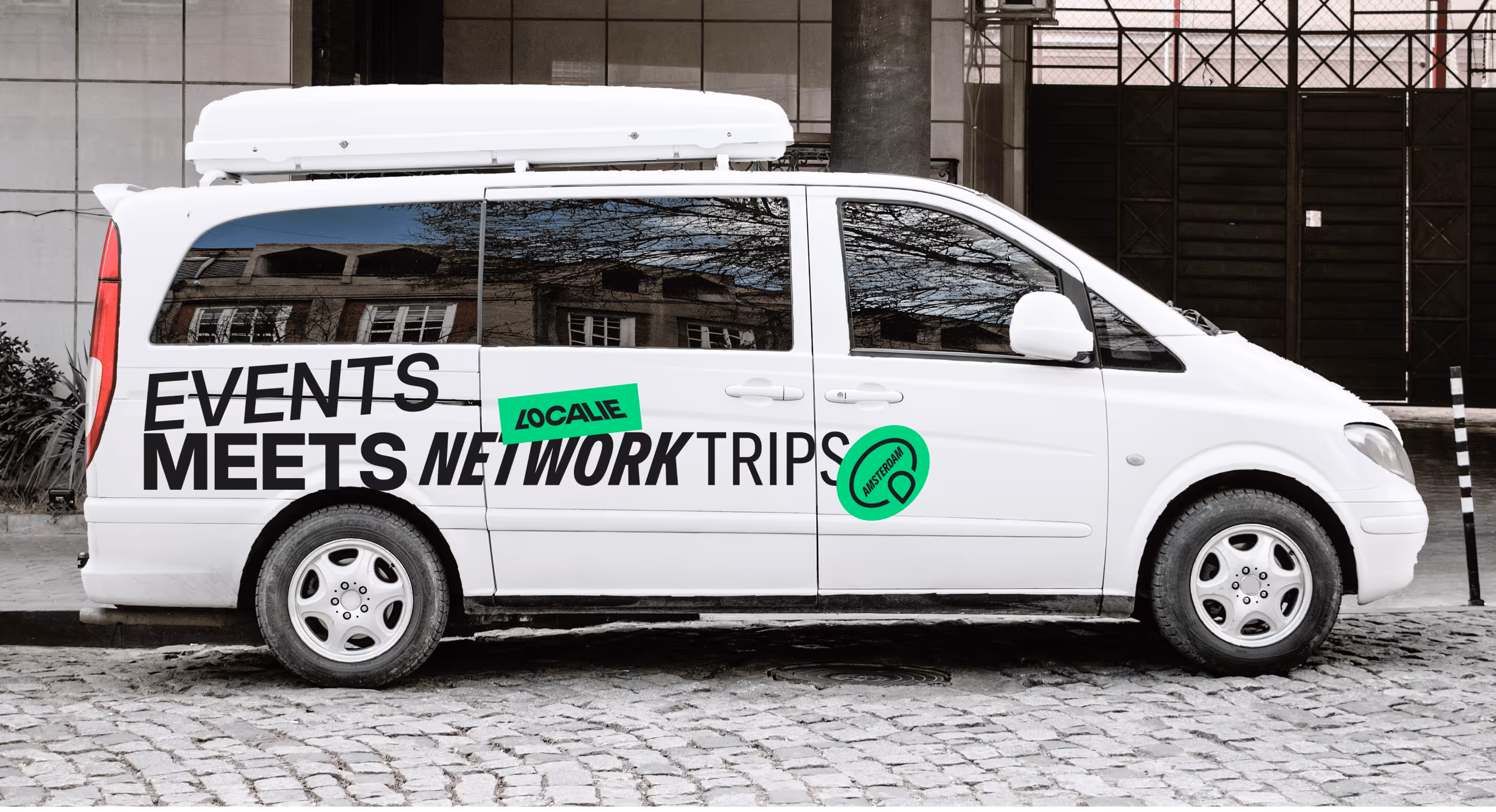 Localie branded van with 'Events meets network trips' lettering