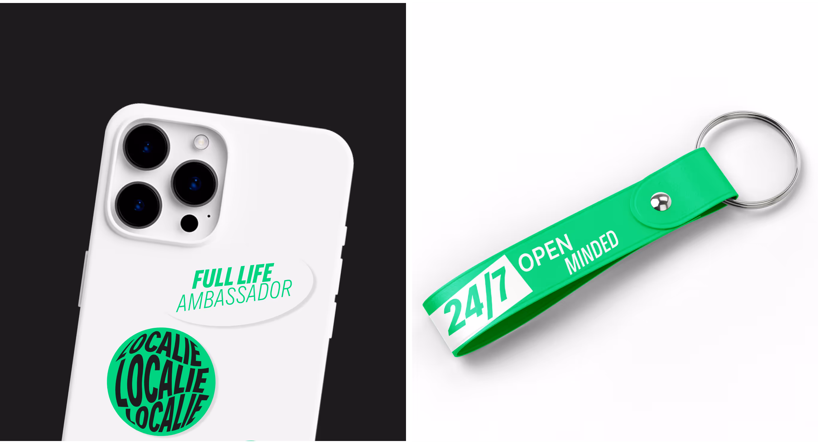 Localie stickers, phone case and keyring
