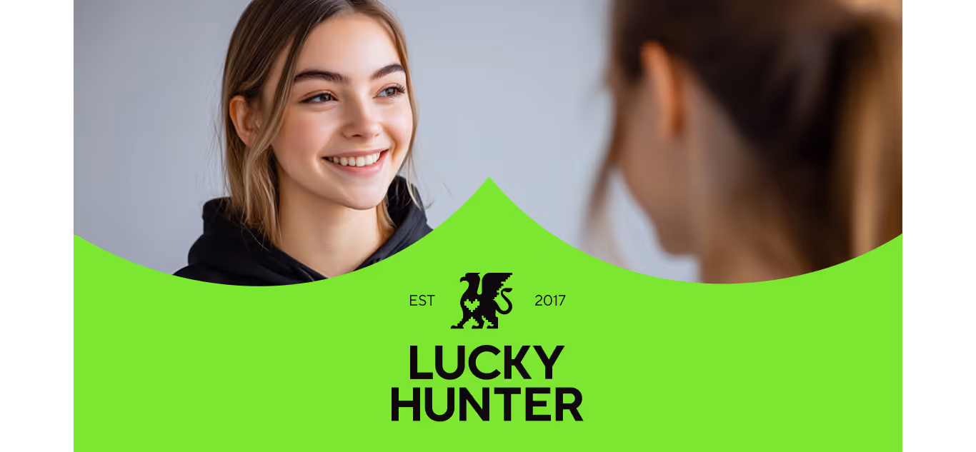 Lucky Hunter logo with a photo of a candidate