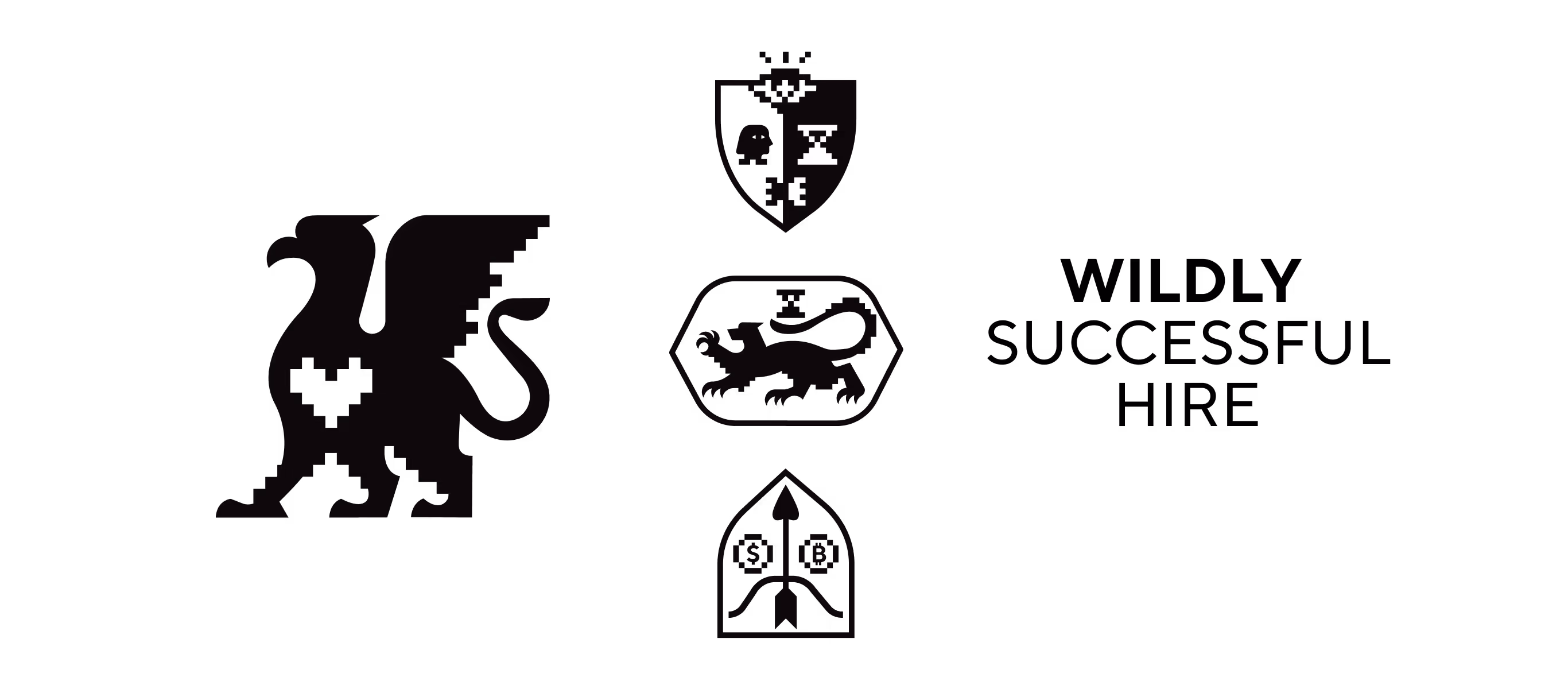 Lucky Hunter emblem, crests and the line 'Wildly successful hire'