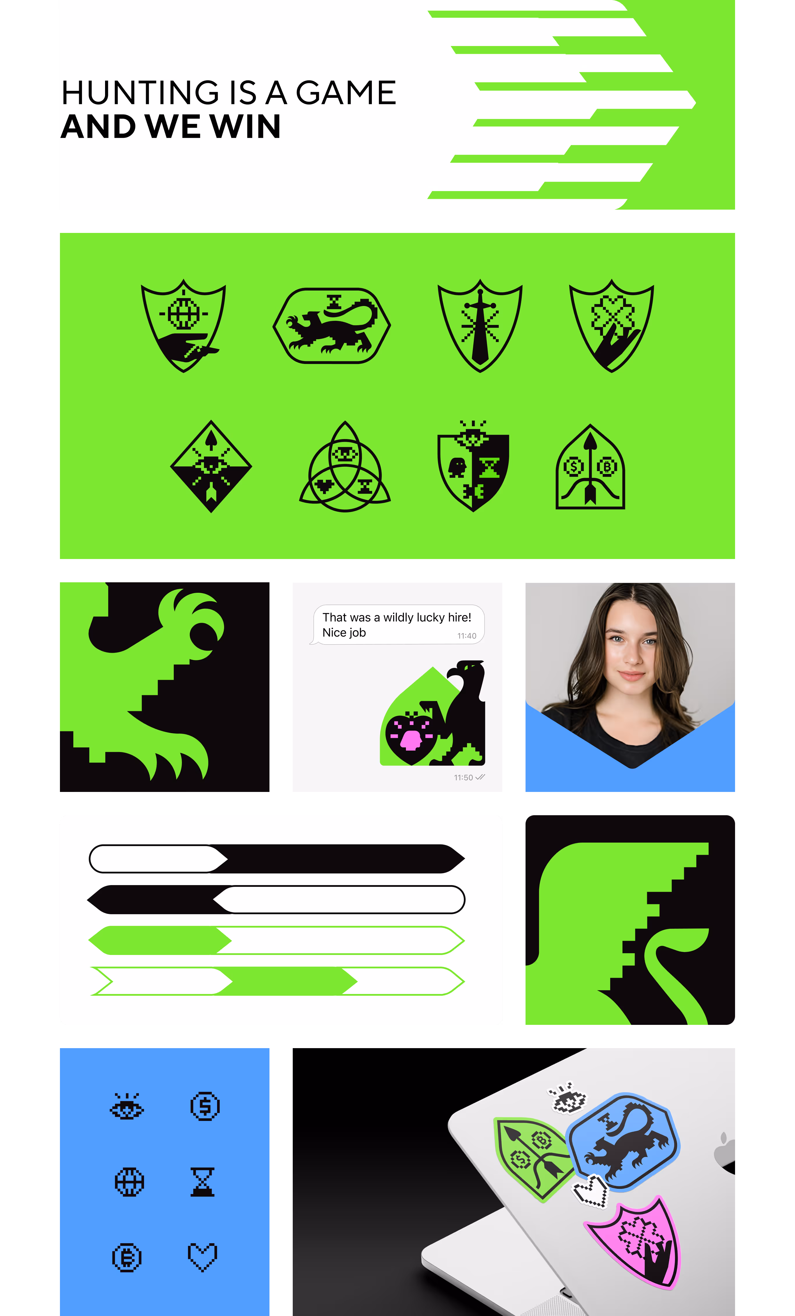 Lucky Hunter brand system — crests, icons and stickers