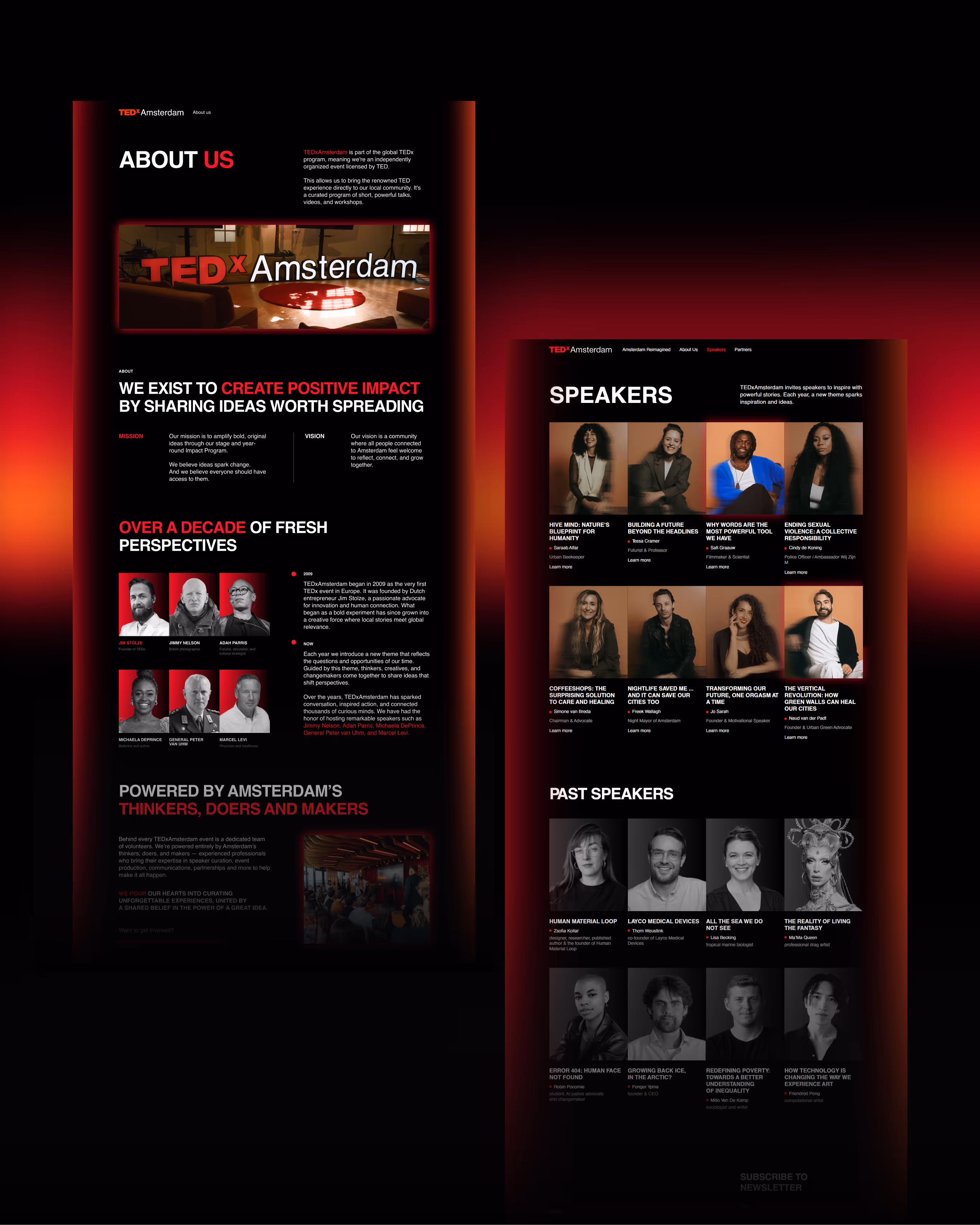 TEDxAmsterdam website — about and speakers pages
