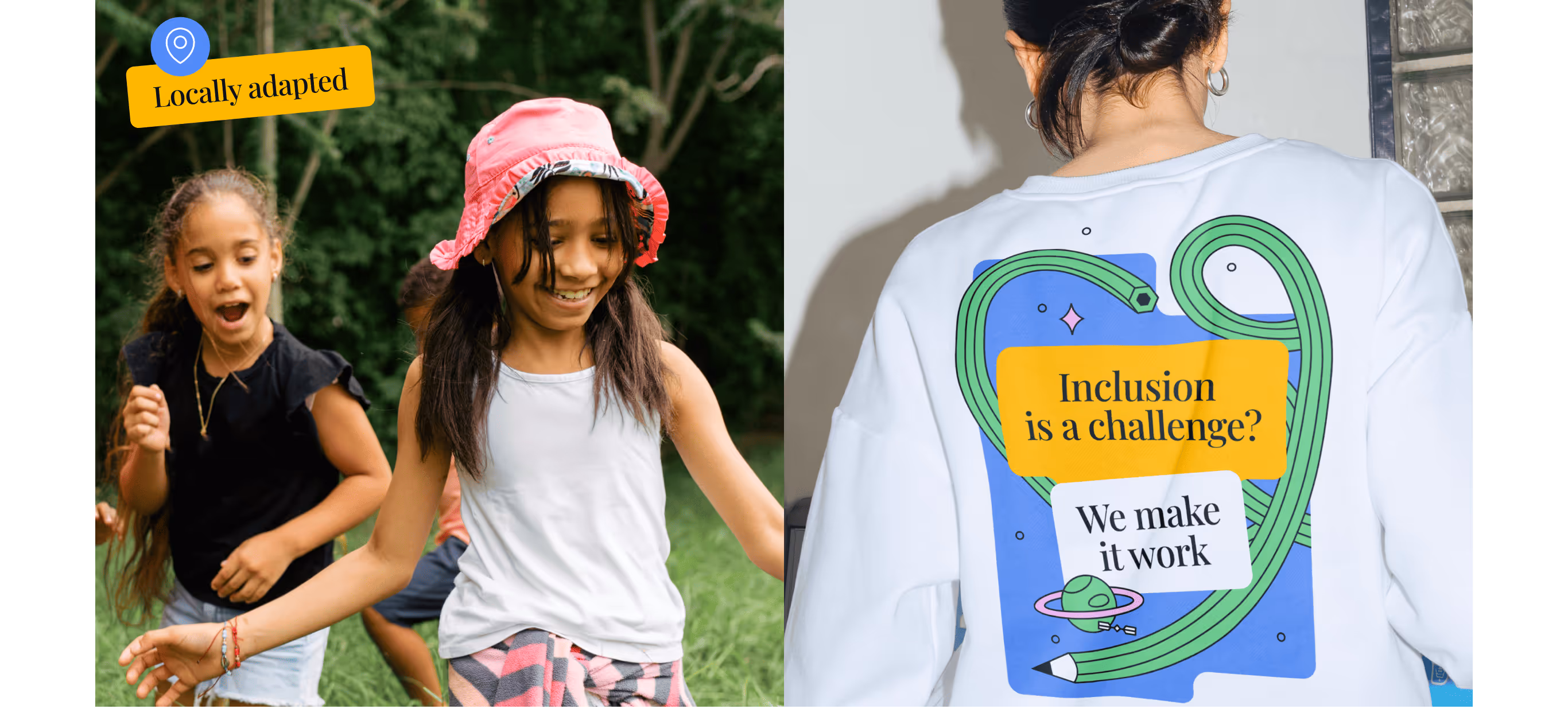 Children playing, and a UNOWA sweatshirt