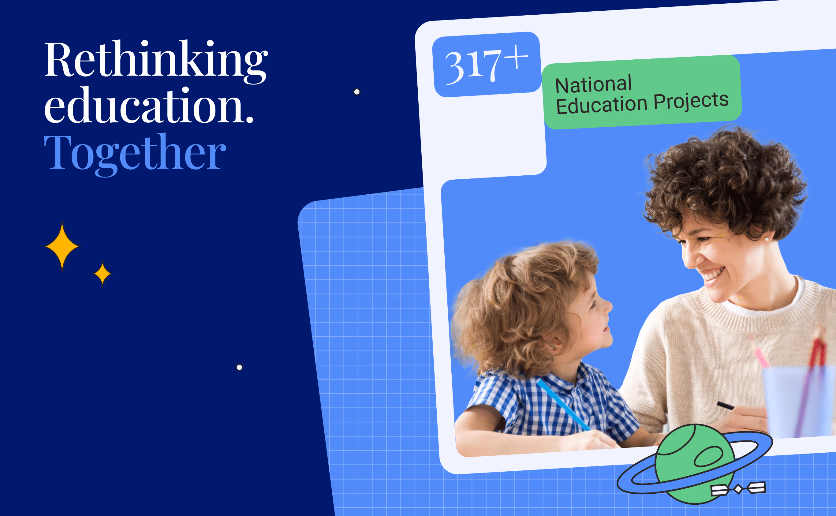 UNOWA slide — 'Rethinking education. Together', 317+ national education projects