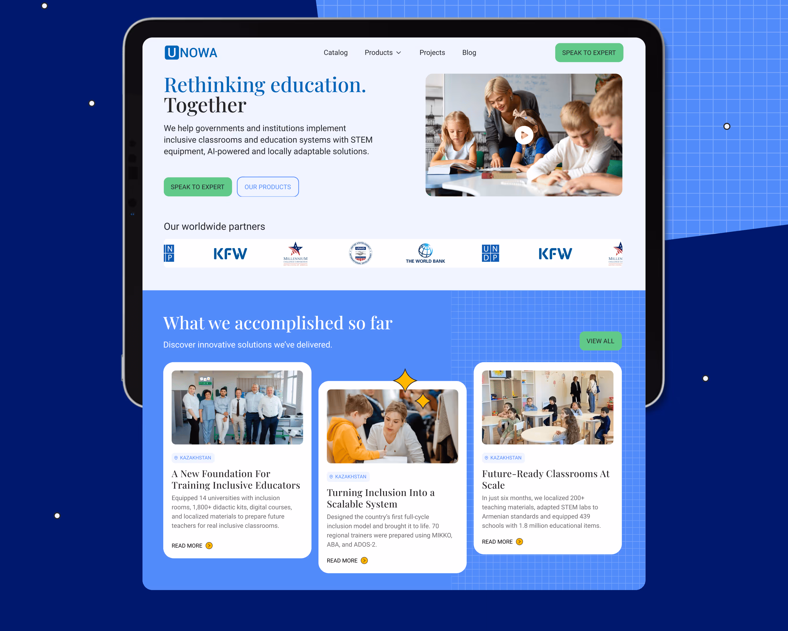 UNOWA website on a tablet