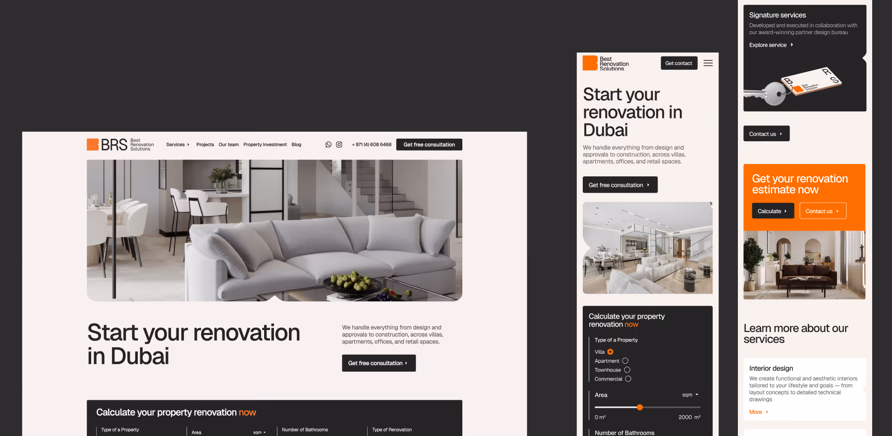 BRS website on desktop and mobile — 'Start your renovation in Dubai'