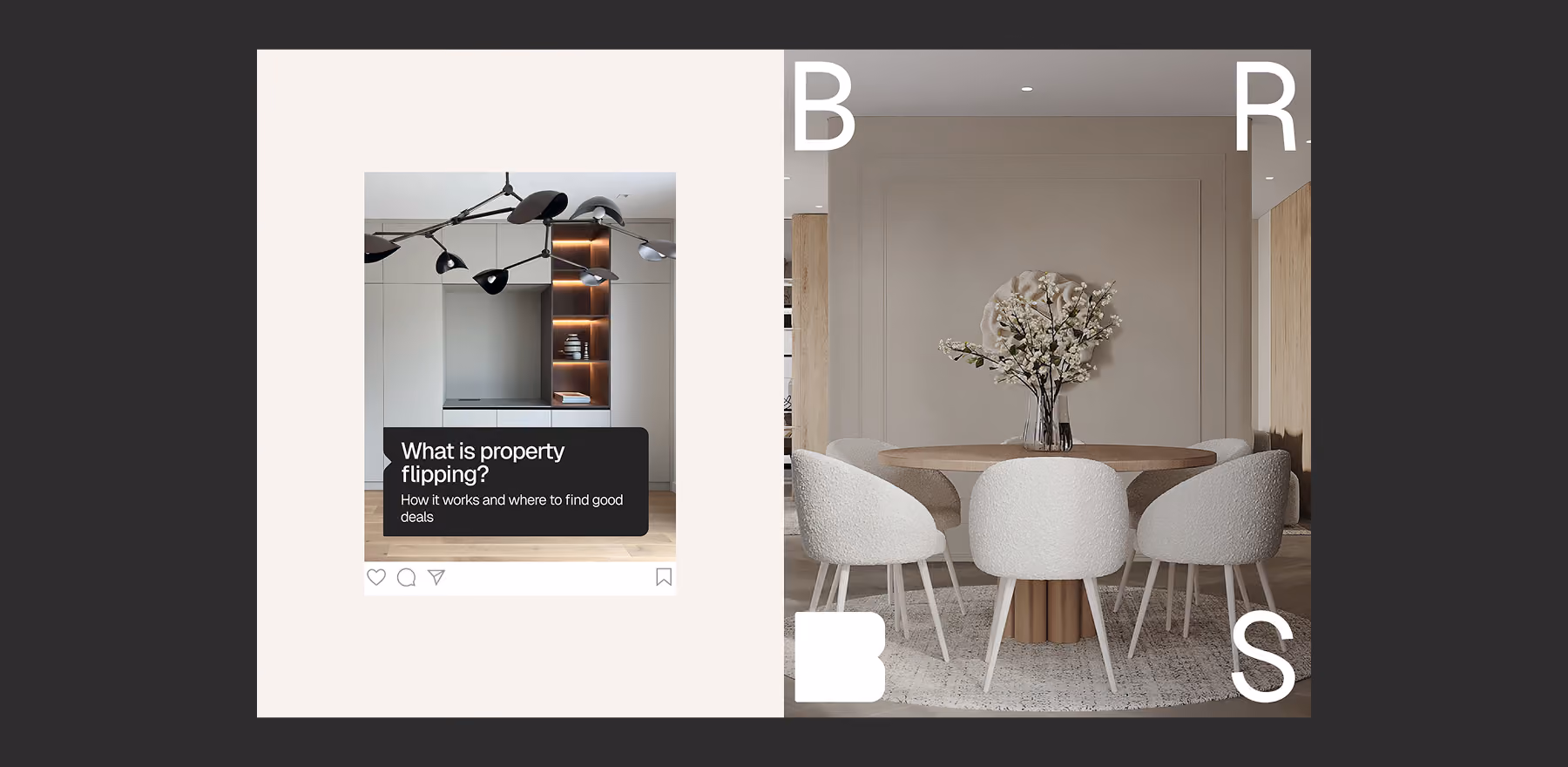 BRS brand applied to interior photography and social layouts