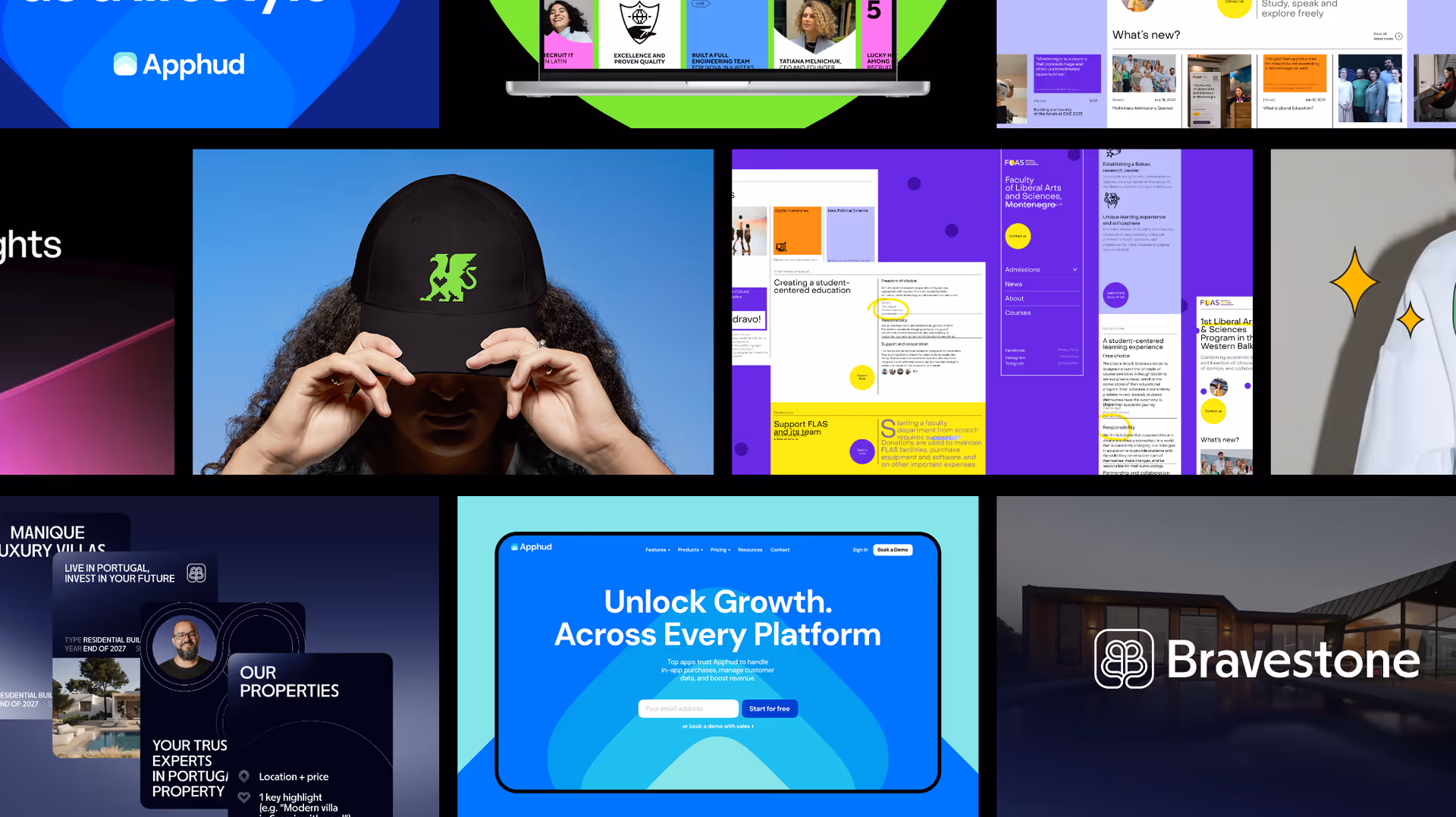 Collage of branding and website projects by busy studio
