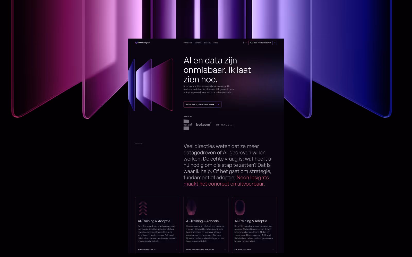 Neon Insights website in a dark colour scheme