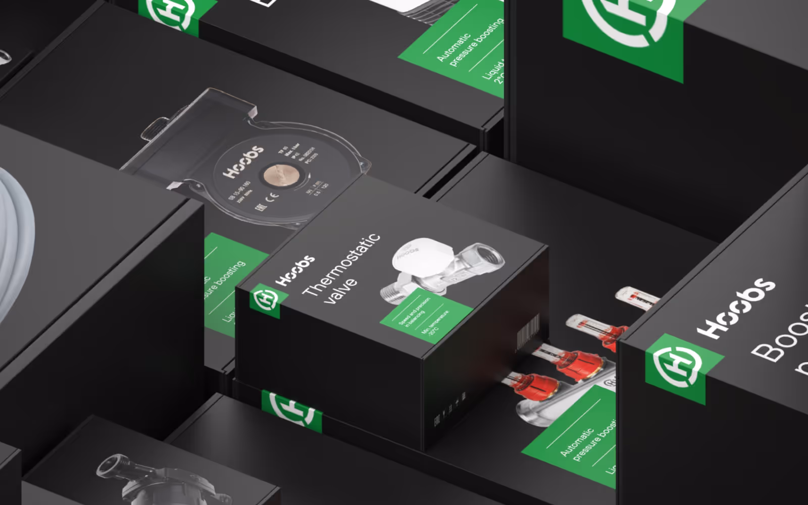 Hoobs product packaging in black and green